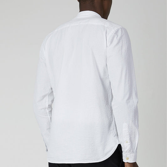 Grandad Self-Stripe Shirt - White