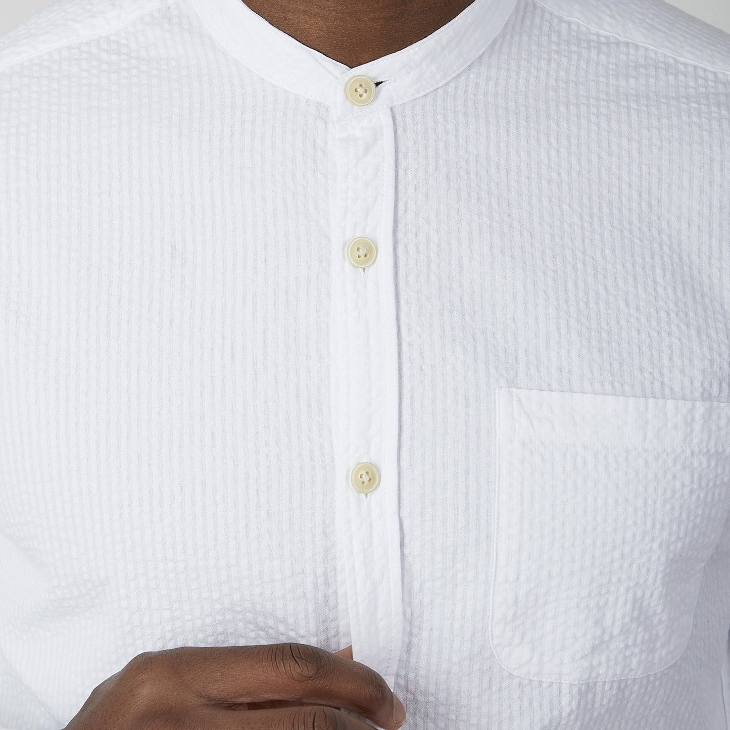 Grandad Self-Stripe Shirt - White