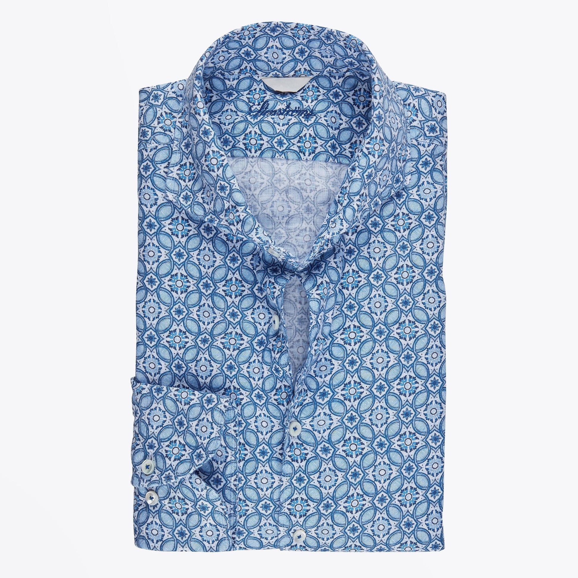 Stenstroms Linen Geometric Print Shirt - Blue