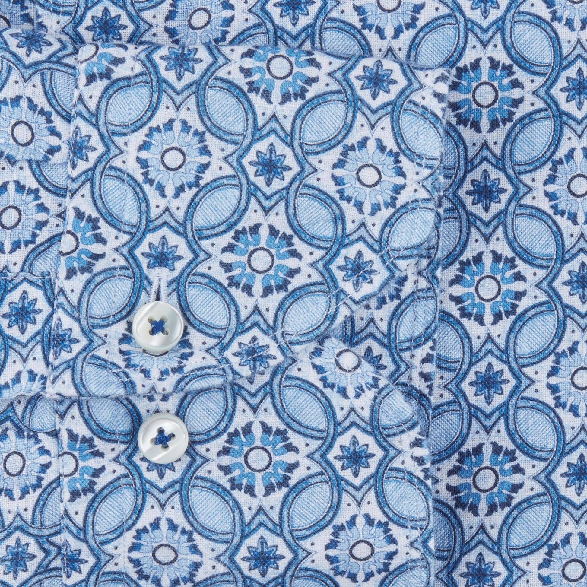 Stenstroms Linen Geometric Print Shirt - Blue