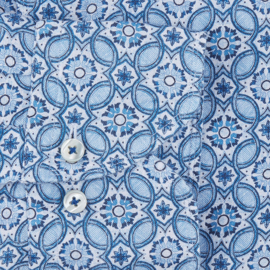 Linen Geometric Print Shirt - Blue
