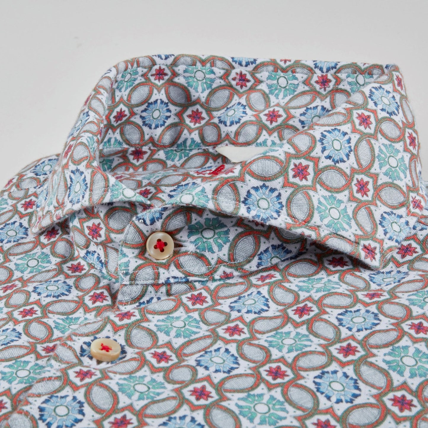 Linen Geometric Print Shirt - Green/Multi