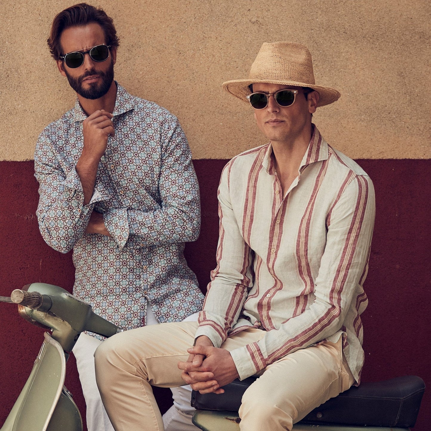 Linen Geometric Print Shirt - Green/Multi