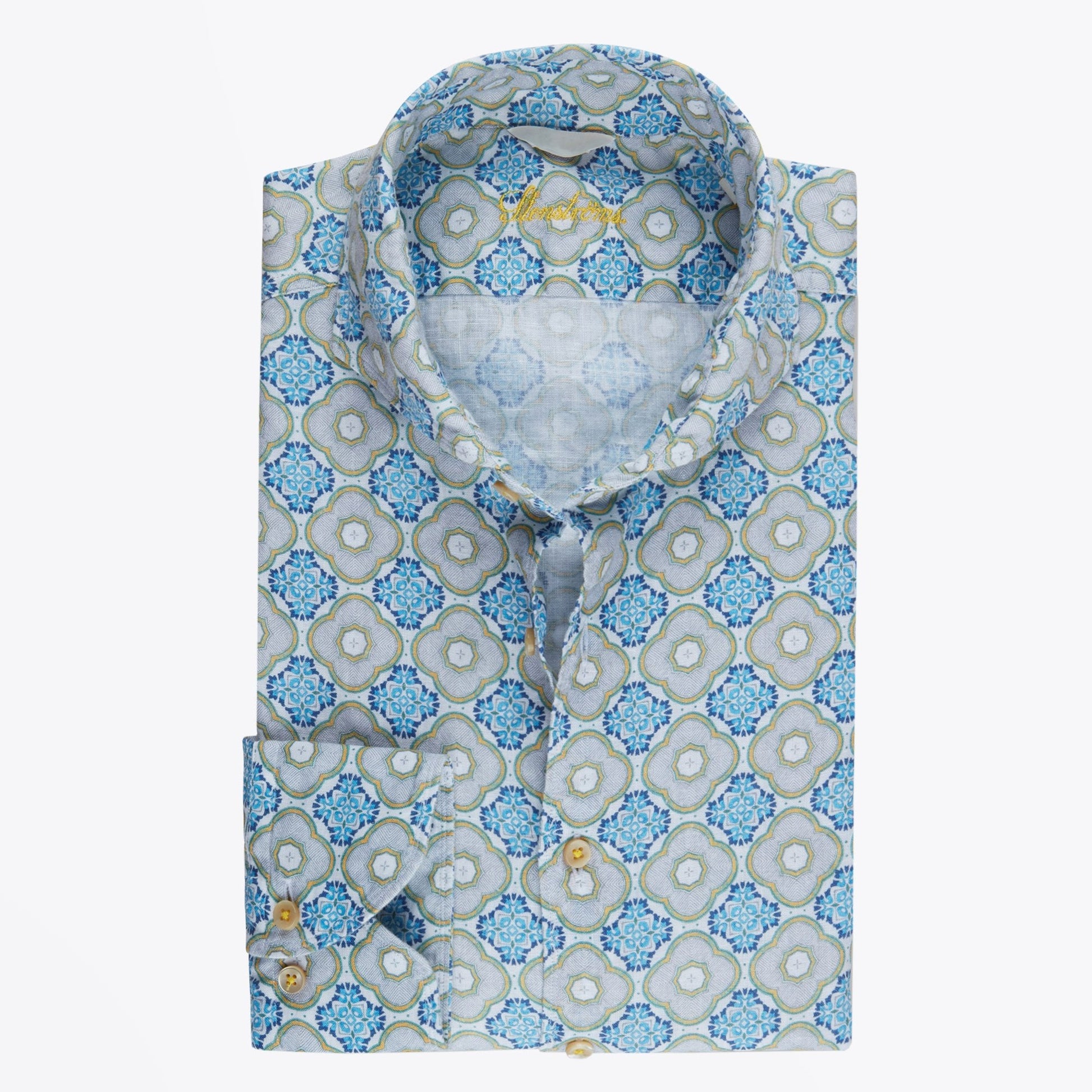 Stenstroms Linen Geometric Print Shirt - Blue/Multi