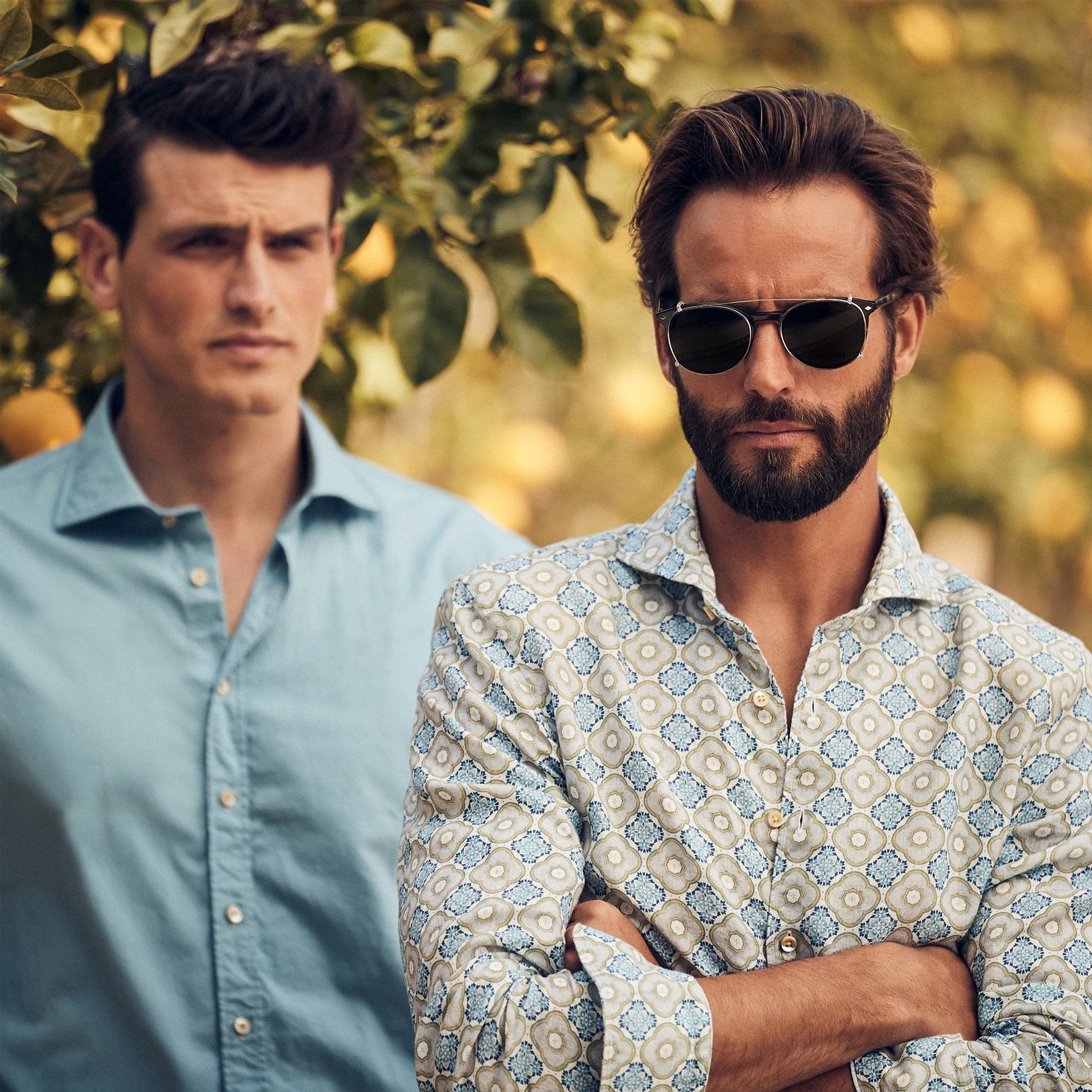 Stenstroms Linen Geometric Print Shirt - Blue/Multi