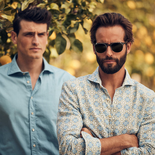 Linen Geometric Print Shirt - Blue/Multi