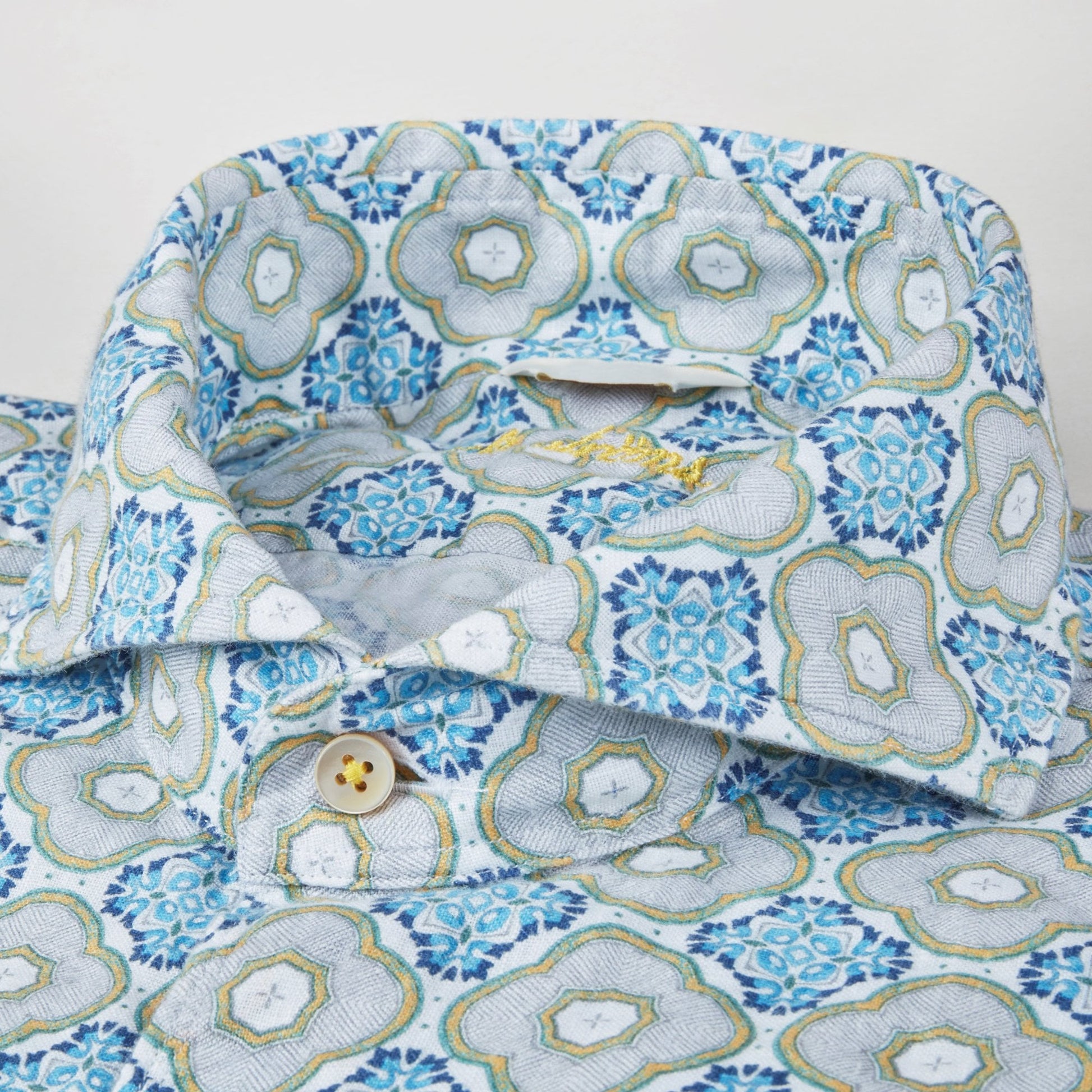 Stenstroms Linen Geometric Print Shirt - Blue/Multi