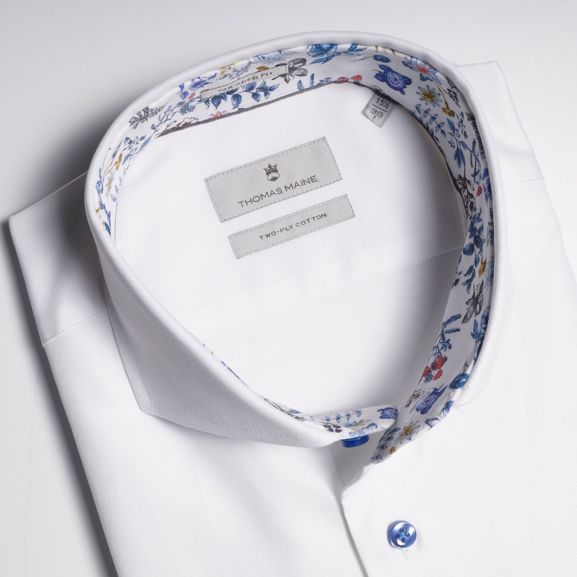 Thomas Mini Floral Trim Insert Shirt - White