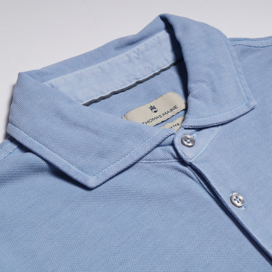 - Washed Pique Polo Shirt - Blue