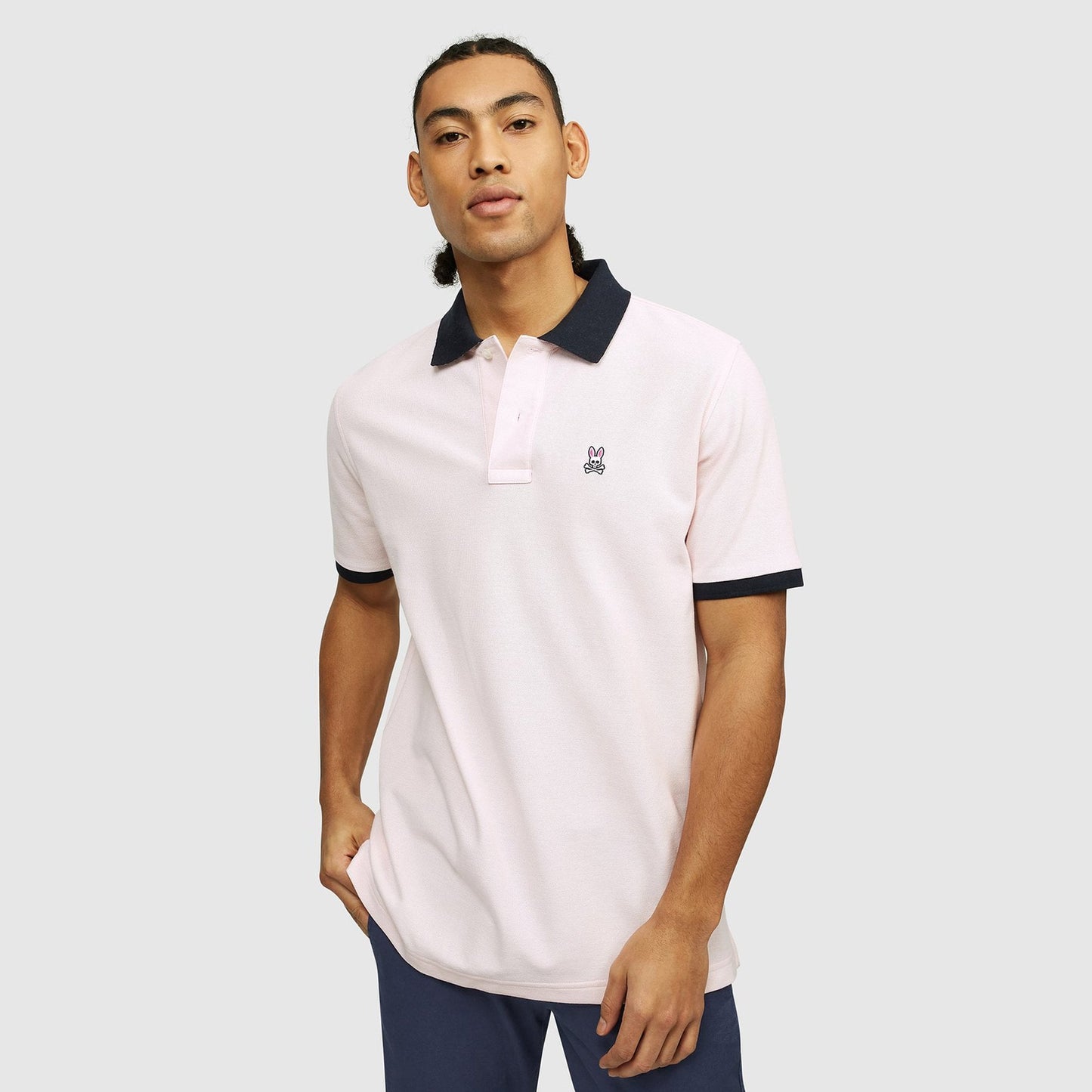 - Contrast Collar Polo Shirt - Pink