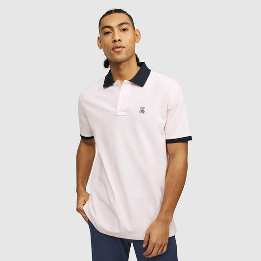 - Contrast Collar Polo Shirt - Pink