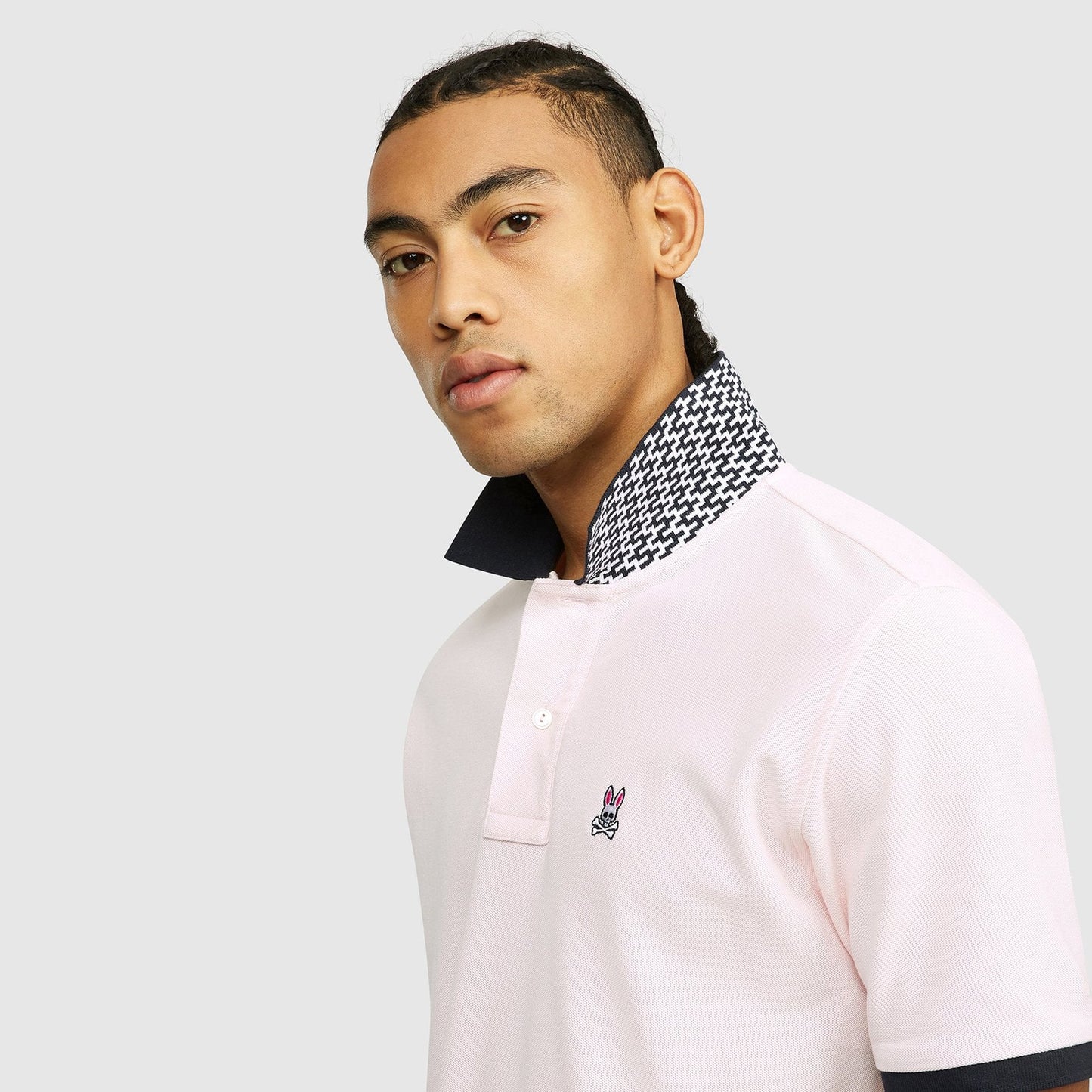 - Contrast Collar Polo Shirt - Pink