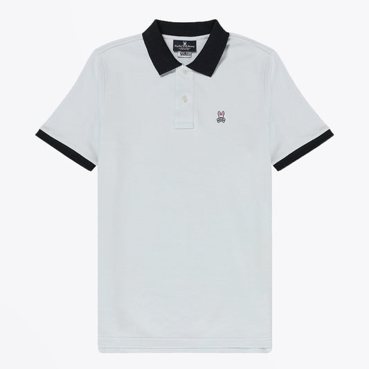 - Contrast Collar Polo Shirt - Pale Blue