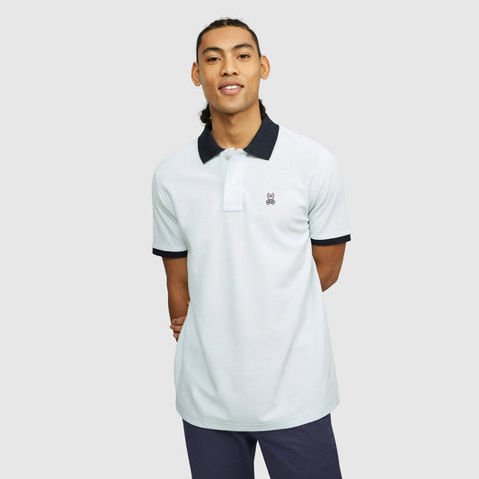 - Contrast Collar Polo Shirt - Pale Blue