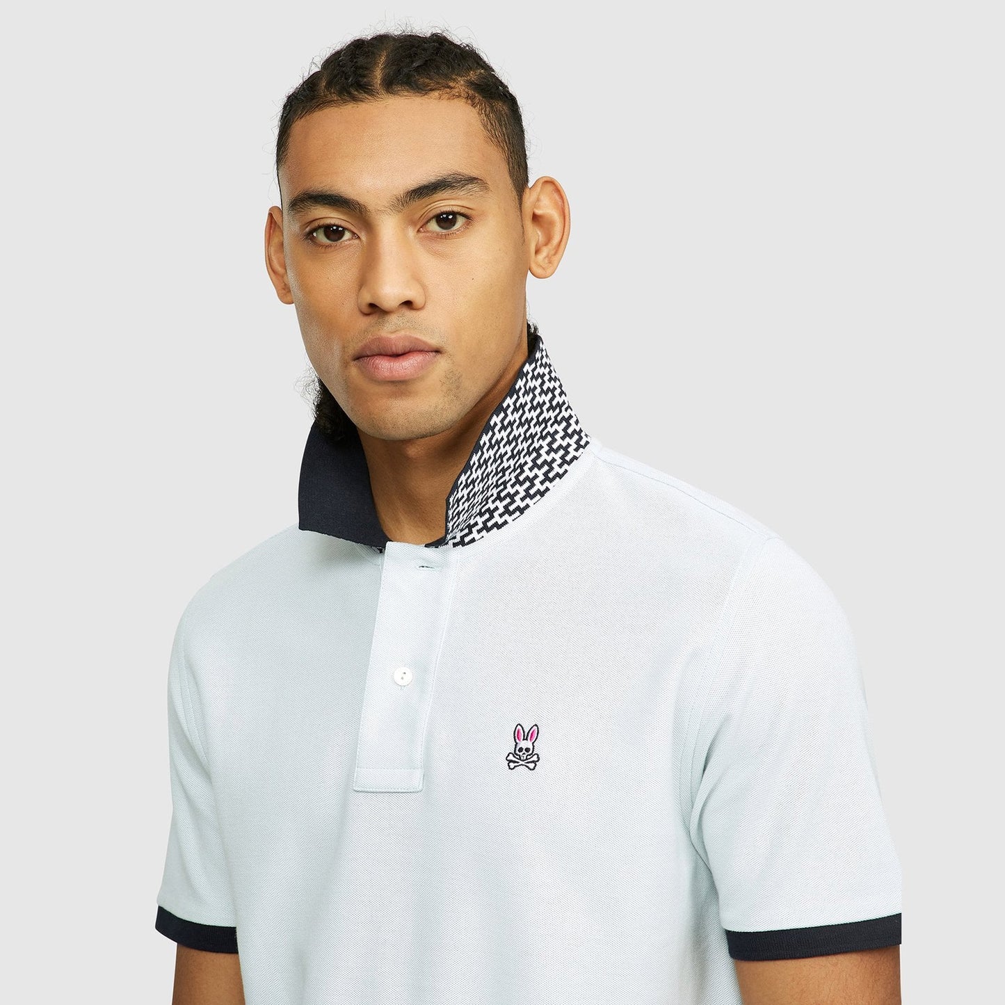- Contrast Collar Polo Shirt - Pale Blue