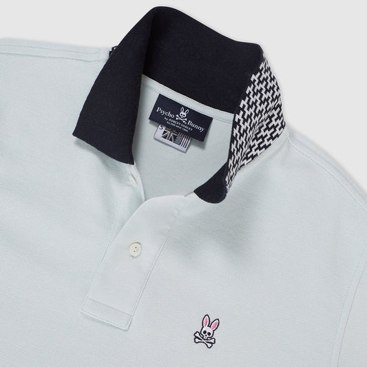 - Contrast Collar Polo Shirt - Pale Blue