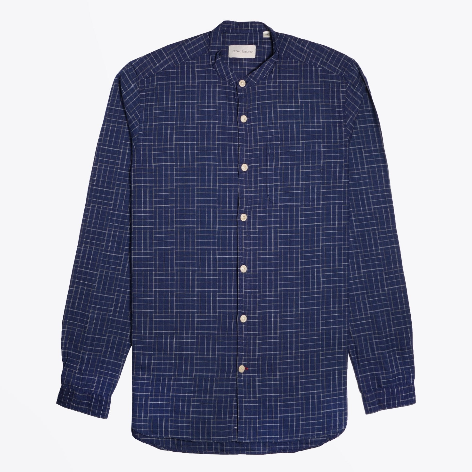 Oliver Grandad Checked Shirt - Navy