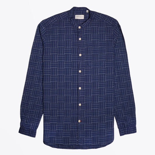 Grandad Checked Shirt - Navy