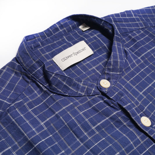 Grandad Checked Shirt - Navy