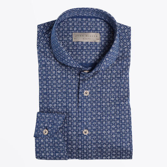 Mini Floral Print Shirt - Dark Blue