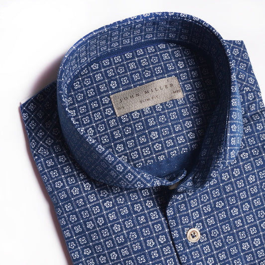 Mini Floral Print Shirt - Dark Blue