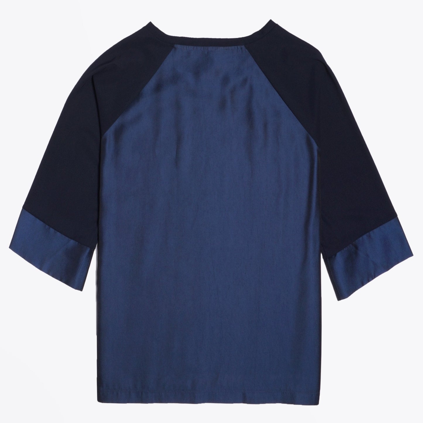 - Satin Round-Neck Top - Blue/Navy
