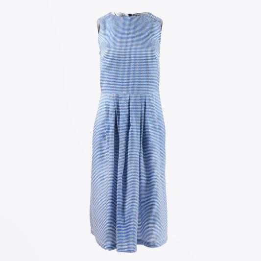 - Sleeveless Checked Dress - Blue/White