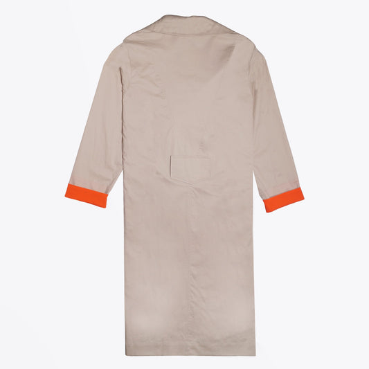 - Cotton Mac With Contrast Trim - Beige