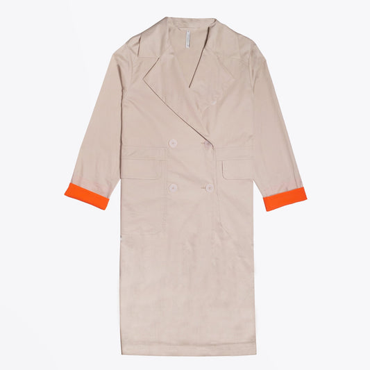 - Cotton Mac With Contrast Trim - Beige