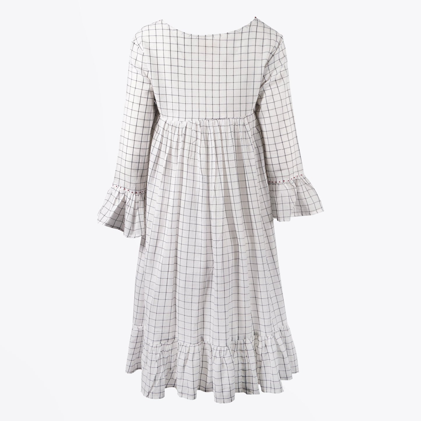 - Checked Smock Dress - White