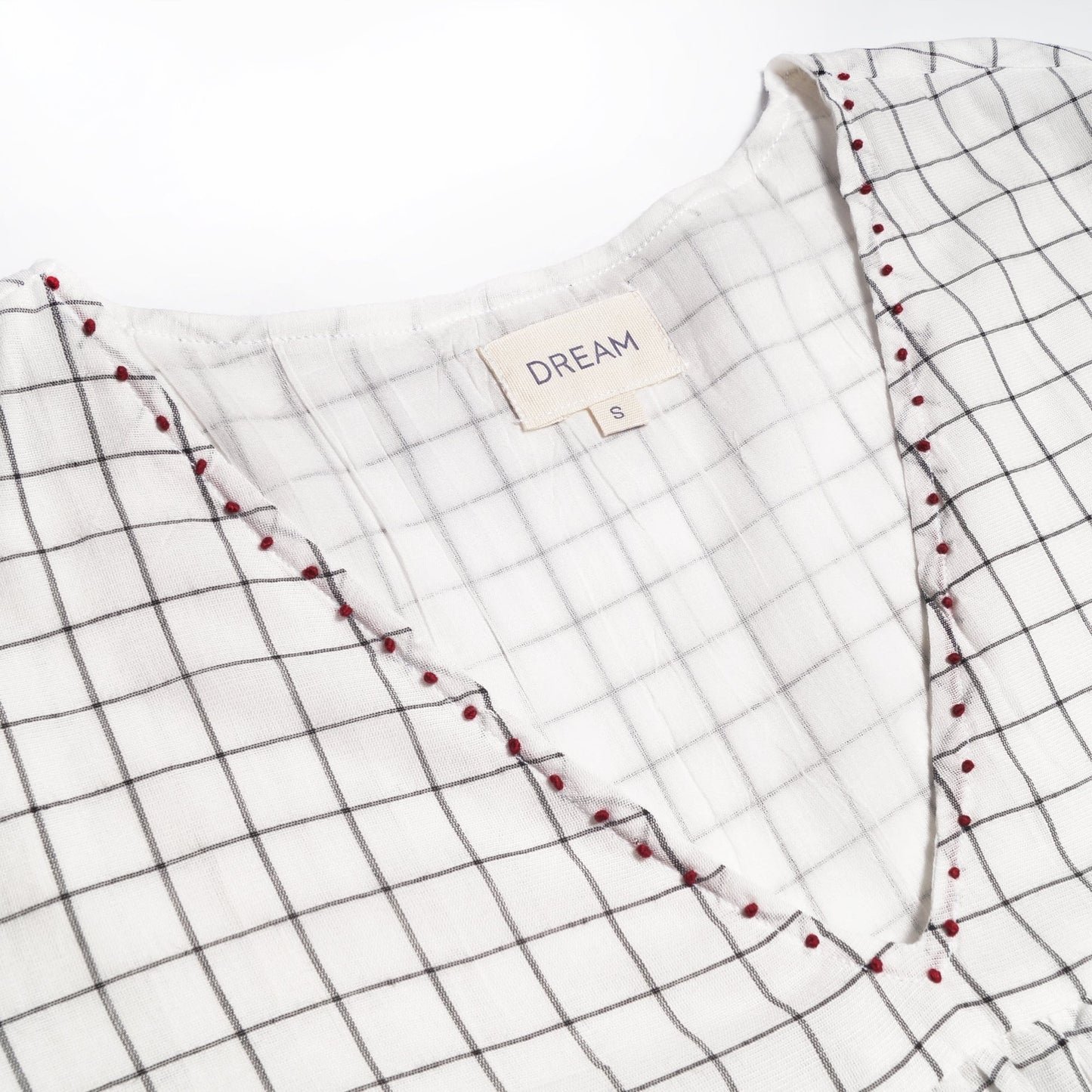 - Checked Smock Dress - White