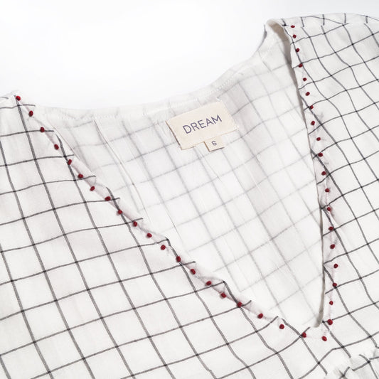 - Checked Smock Dress - White