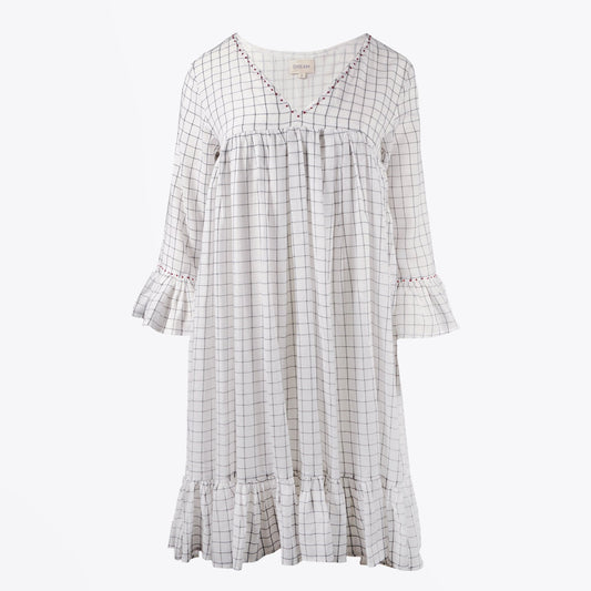 - Checked Smock Dress - White