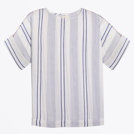 - Embroidered Stripe Top - White/Blue