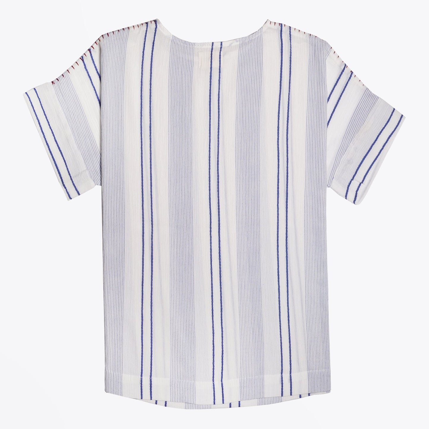 - Embroidered Stripe Top - White/Blue