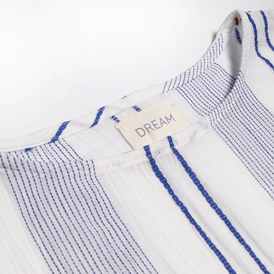 - Embroidered Stripe Top - White/Blue