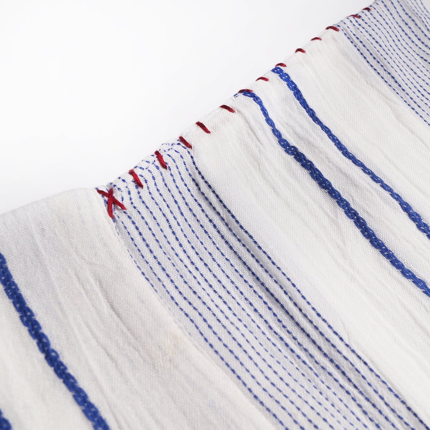 - Embroidered Stripe Top - White/Blue