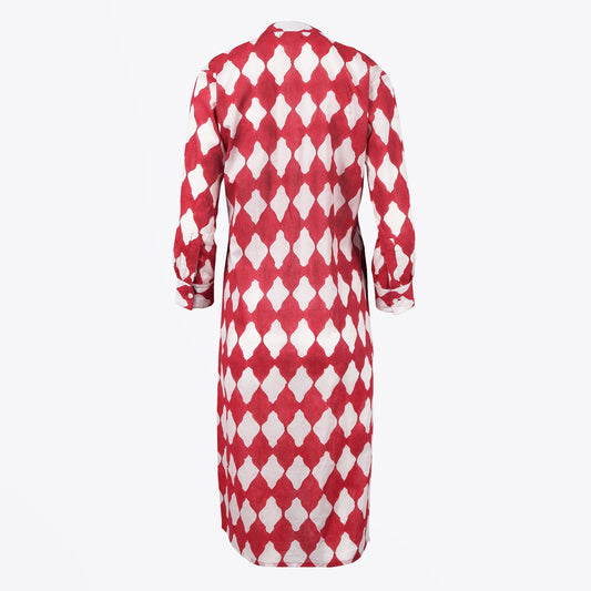 - Printed Shirt Dress - Red