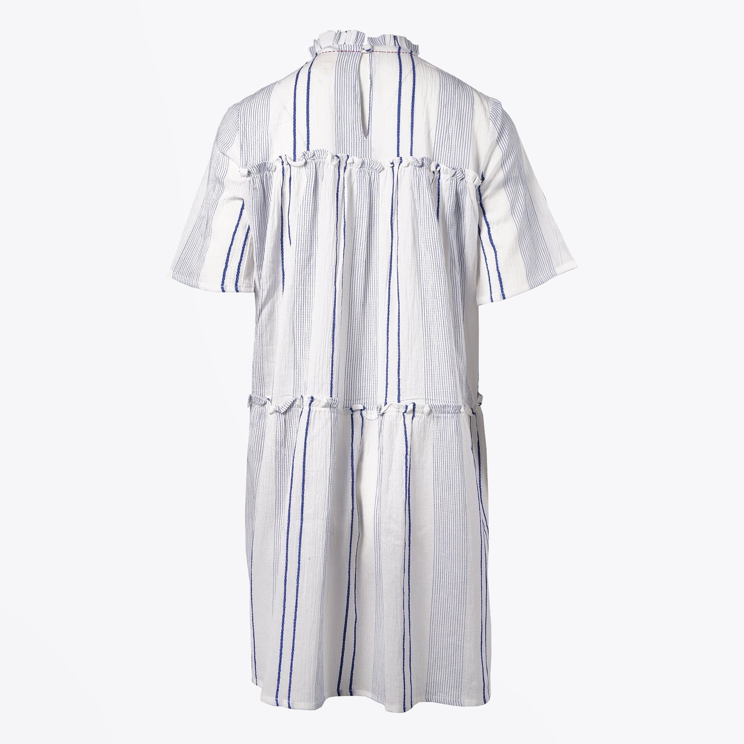 - Embroidered Stripe Dress - White/Blue