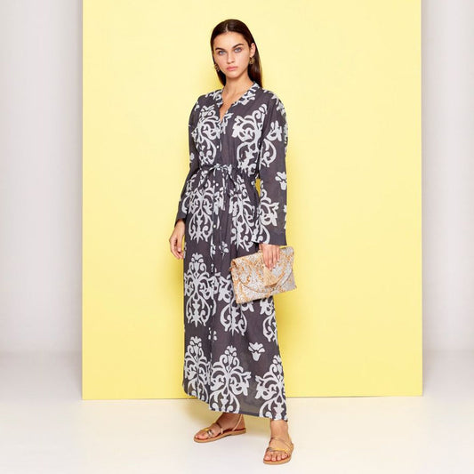 - Printed Maxi Dress - Navy/Grey