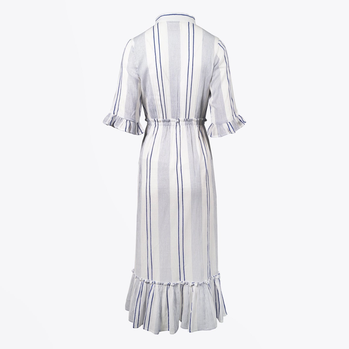 - Embroidered Stripe Maxi Dress - White/Blue