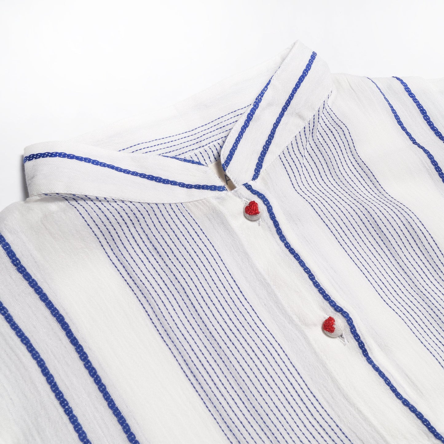 - Embroidered Stripe Maxi Dress - White/Blue