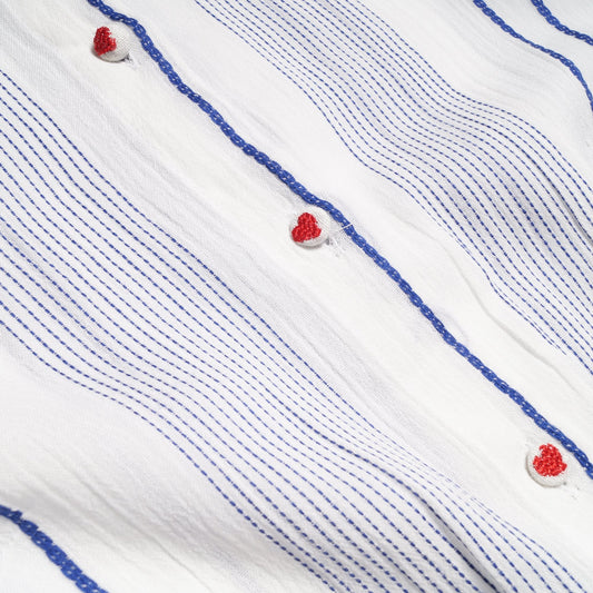 - Embroidered Stripe Maxi Dress - White/Blue