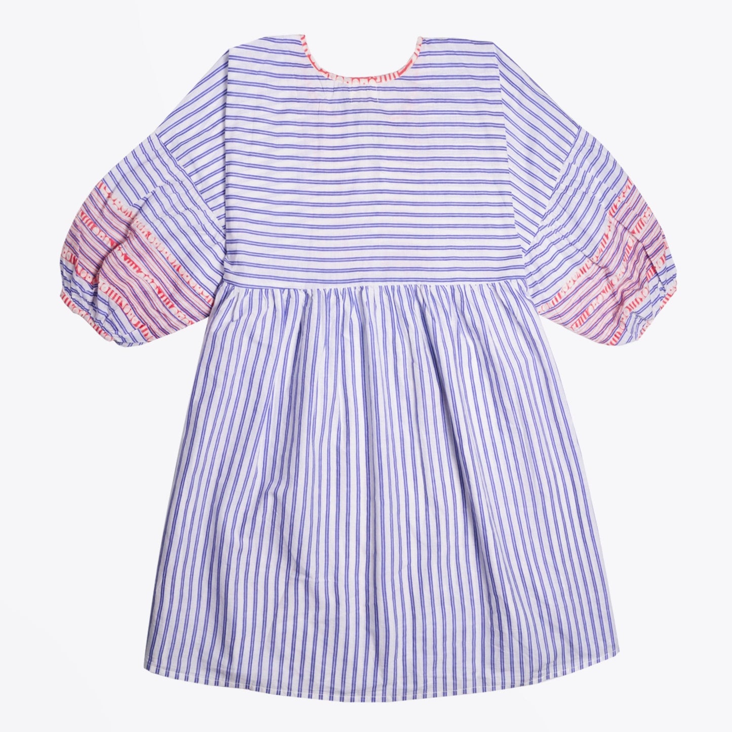 - Striped Embroidered Tassel Dress - Blue/Multi