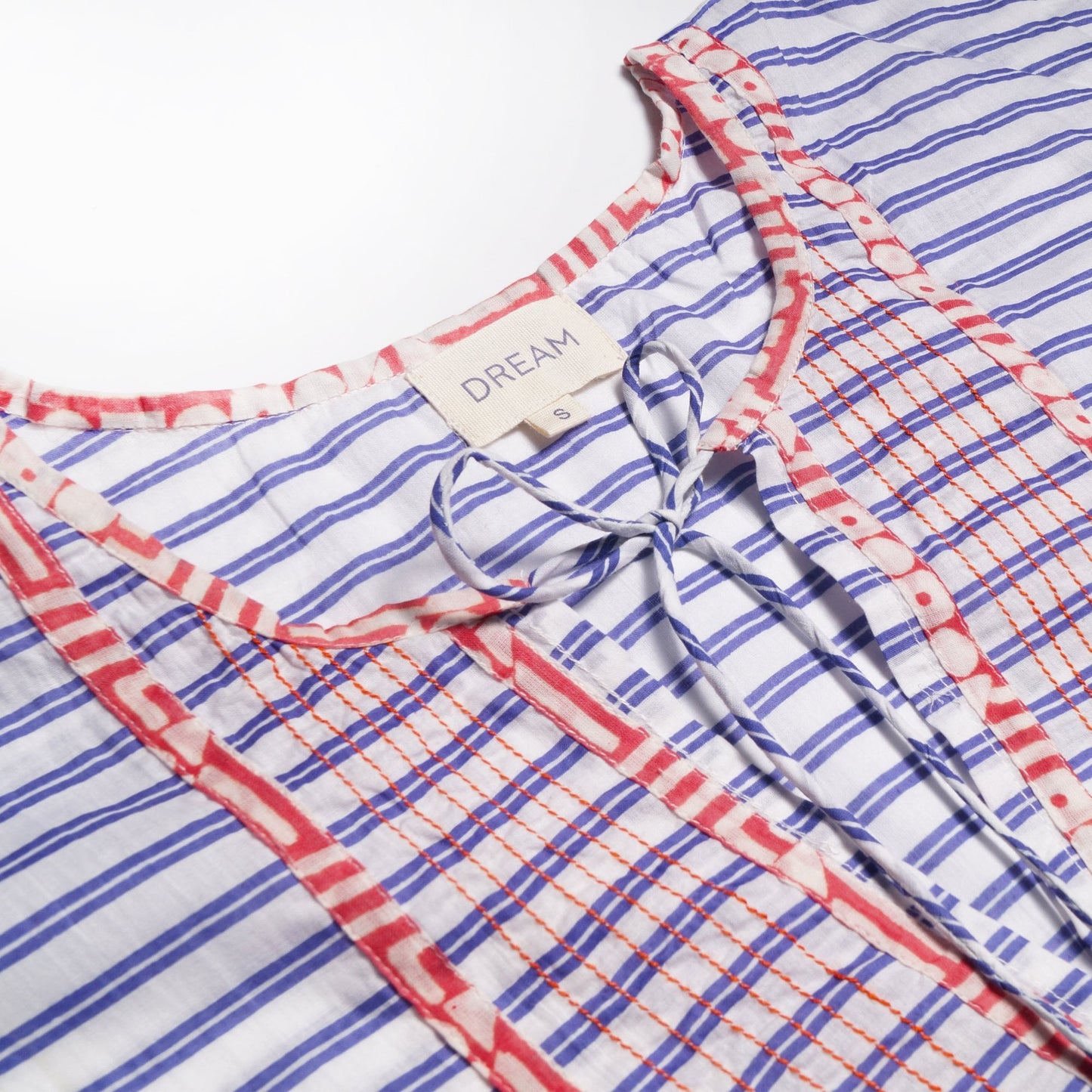 - Striped Embroidered Tassel Dress - Blue/Multi