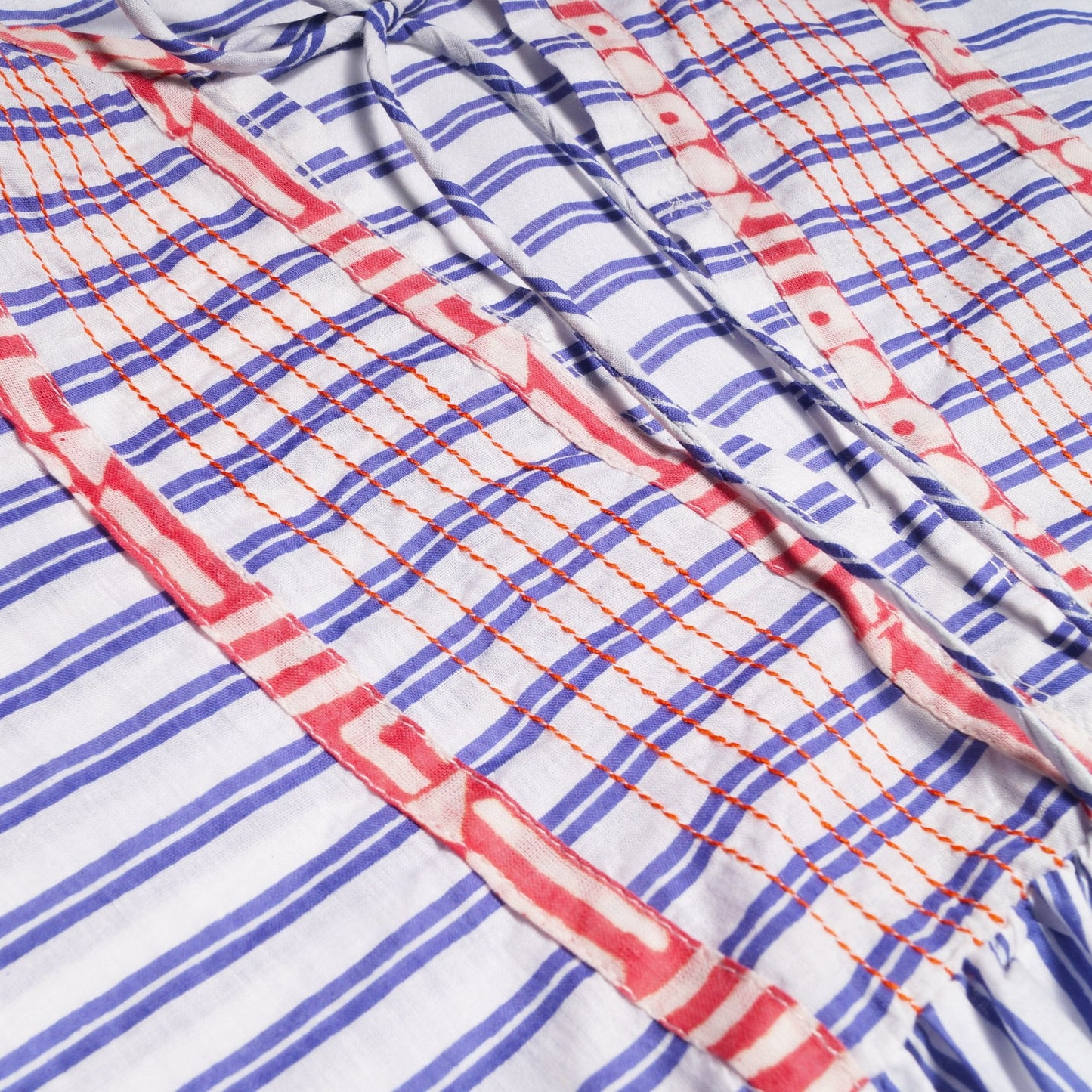 - Striped Embroidered Tassel Dress - Blue/Multi