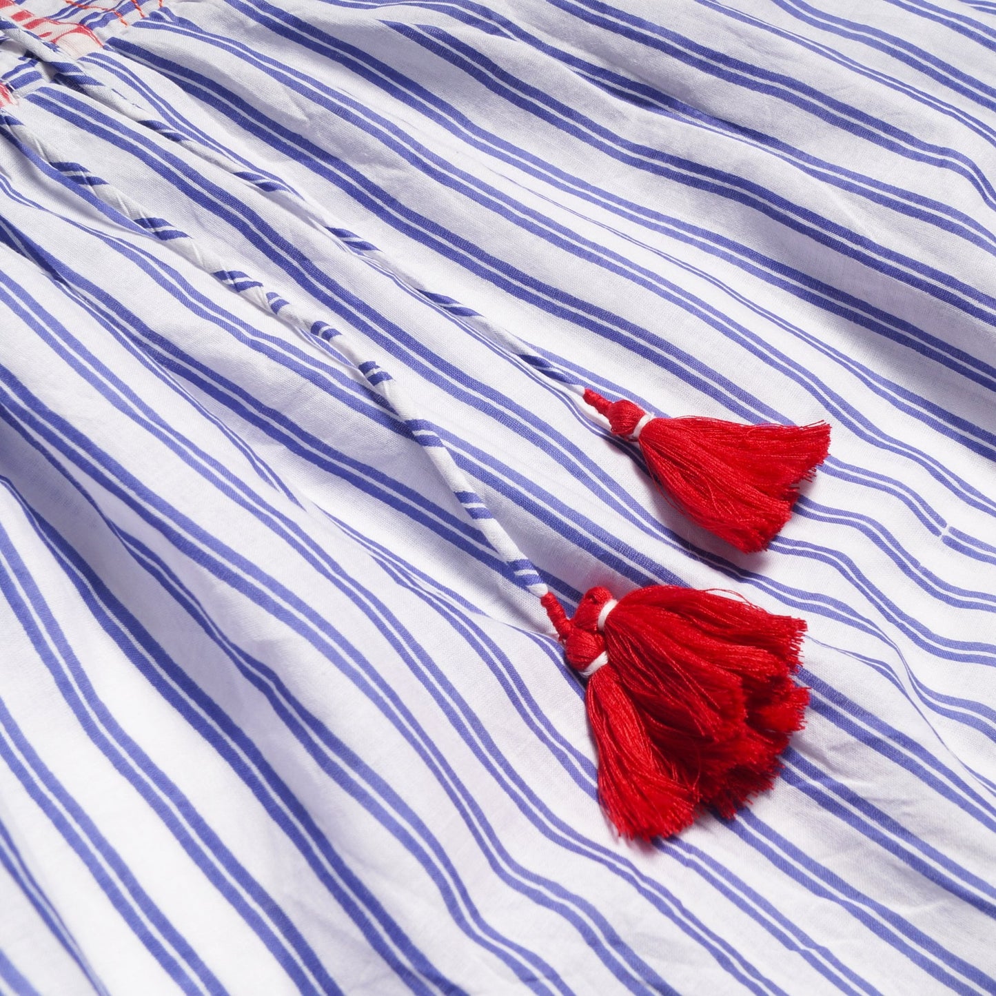 - Striped Embroidered Tassel Dress - Blue/Multi