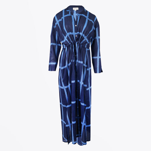 Large Check Print Maxi Dress - Navy