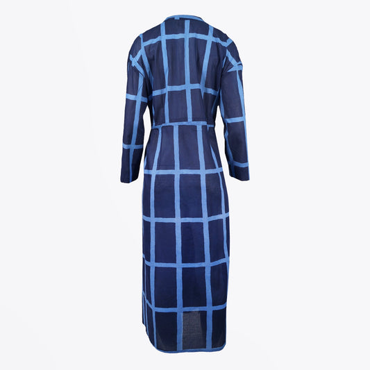 Large Check Print Maxi Dress - Navy