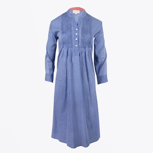 - Chevron Print Shirt Dress - Blue